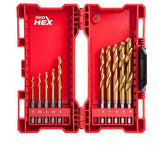 MILWAUKEE 48894759 RED HEX SHOCKWAVE HSS GROUND TIN METAL DRILL BITS 10PK