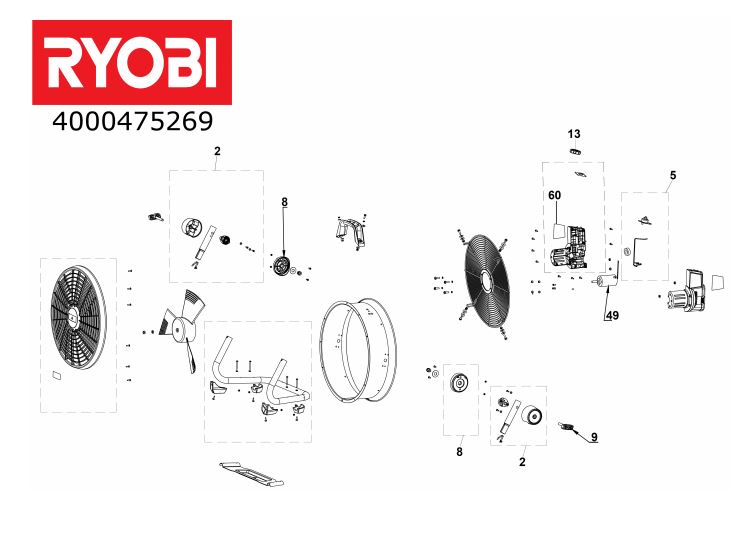 RYOBI R18F5 CORDLESS FLOOR FAN